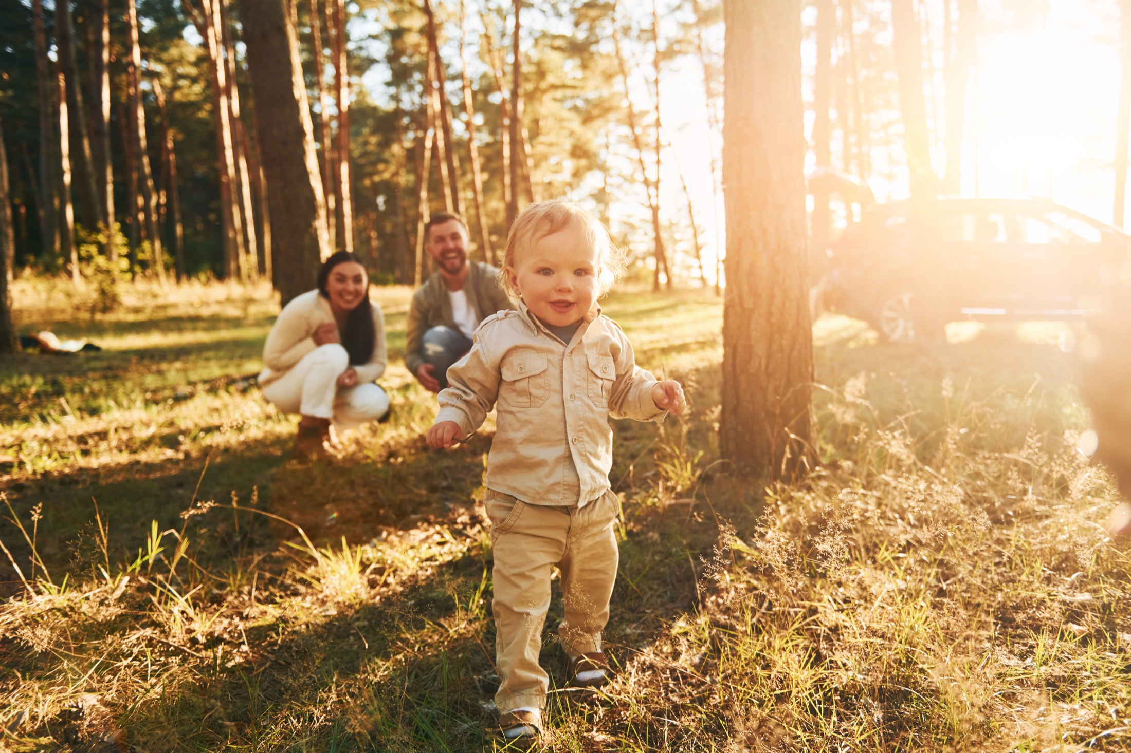 A young military family together at home