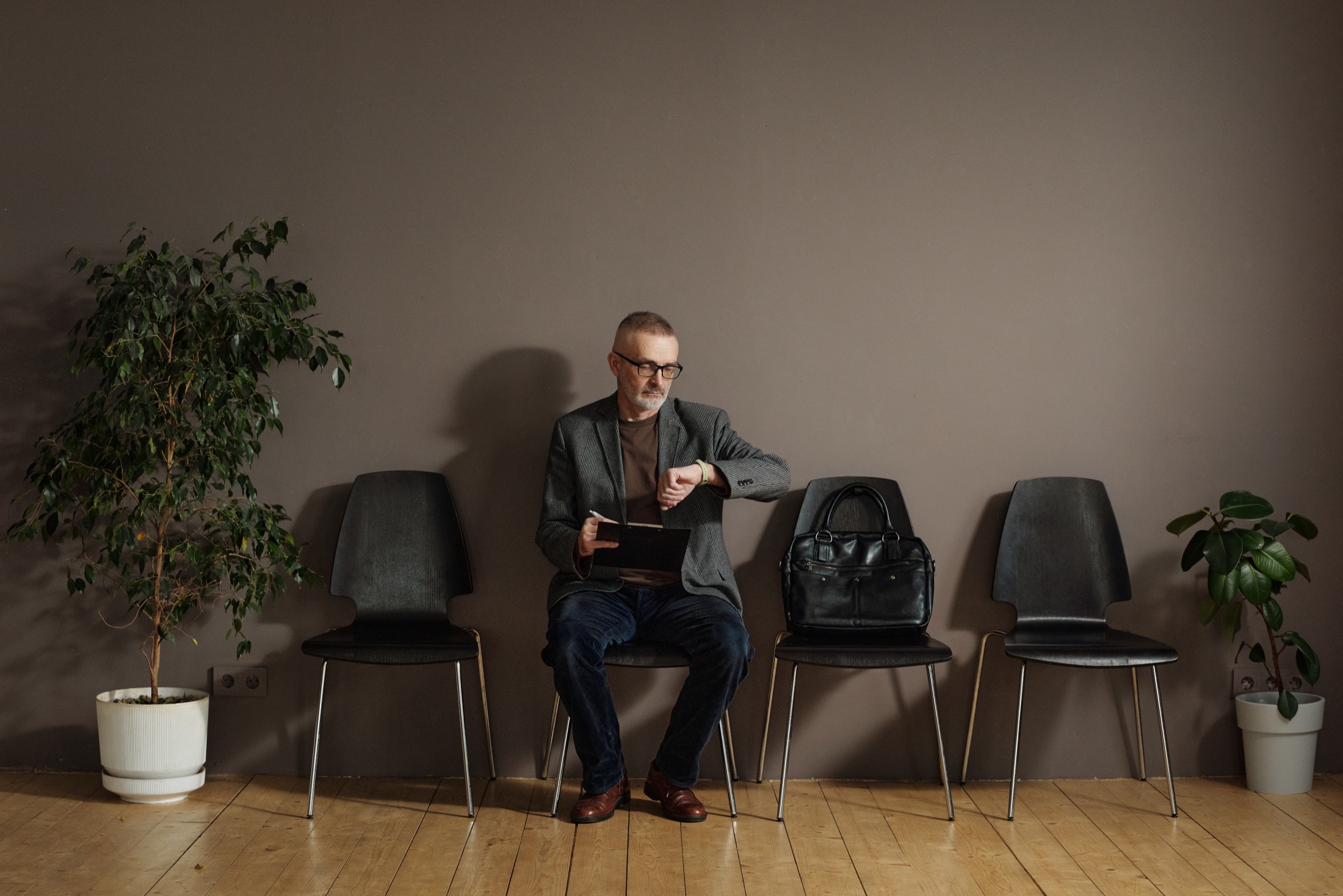 An executive preparing before a meeting
