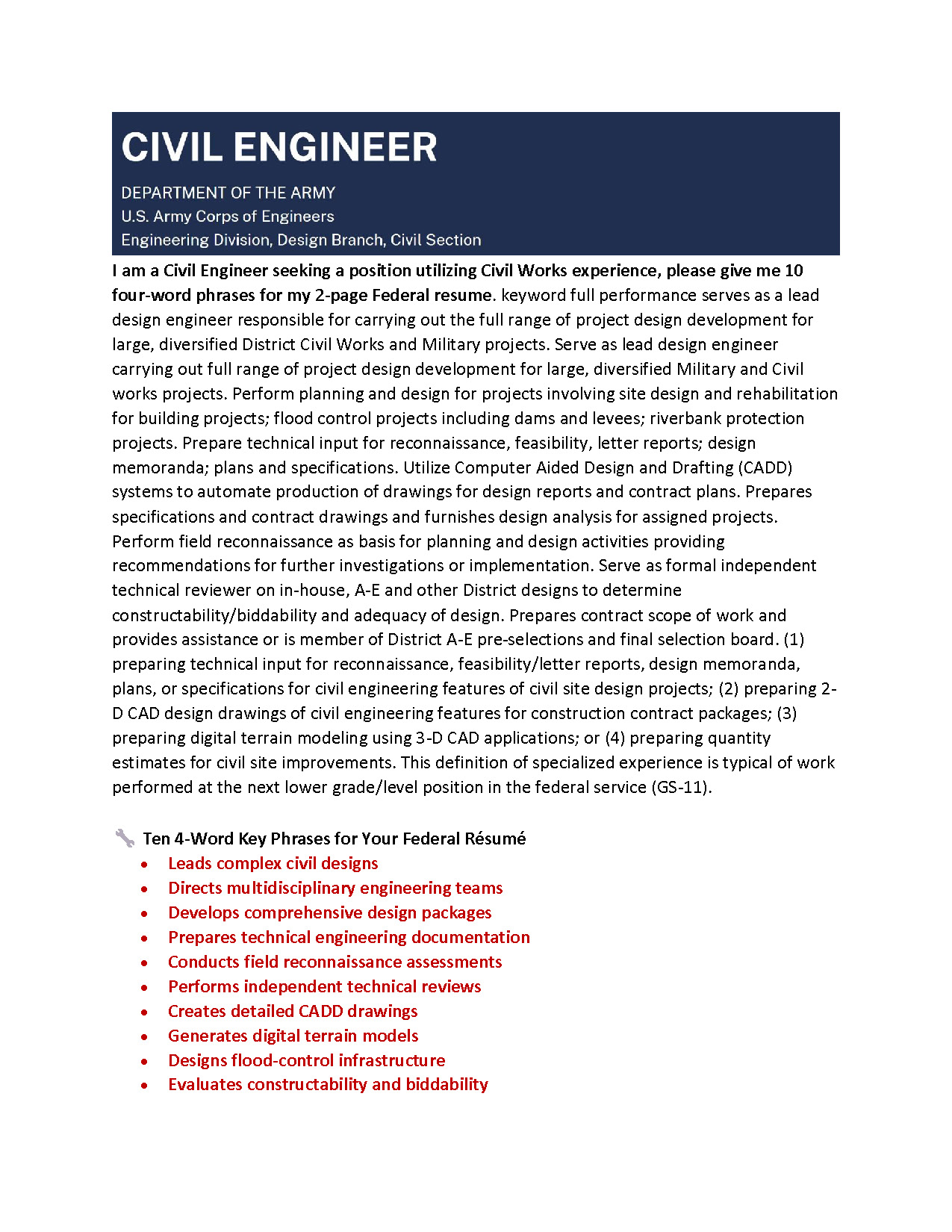 Civil Engineer, GS-0810 — sample