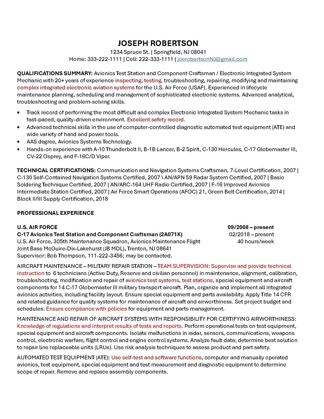 Keywords in red — sample