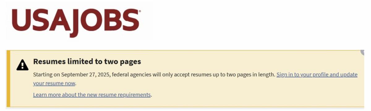 Federal Resumes Limited to 2 Pages